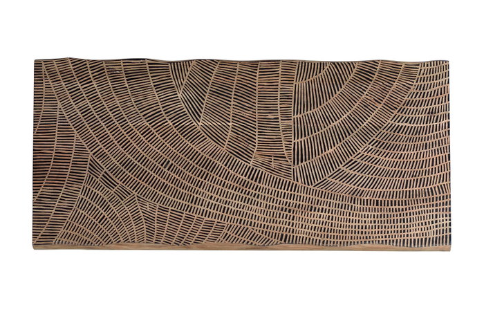 GINER Y COLOMER Mesa Comedor Acacia Natural con Patas de Metal Negro, Tapas Talladas a Mano, 4 cm de Grosor
